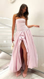 Strapless Pleated A-Line Prom Dress, Split Lilac Evening Dress, HZ0307