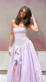 Strapless Pleated A-Line Prom Dress, Split Lilac Evening Dress, HZ0307