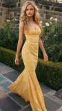Strapless Yellow Lace Mermaid Long Prom HZ0307