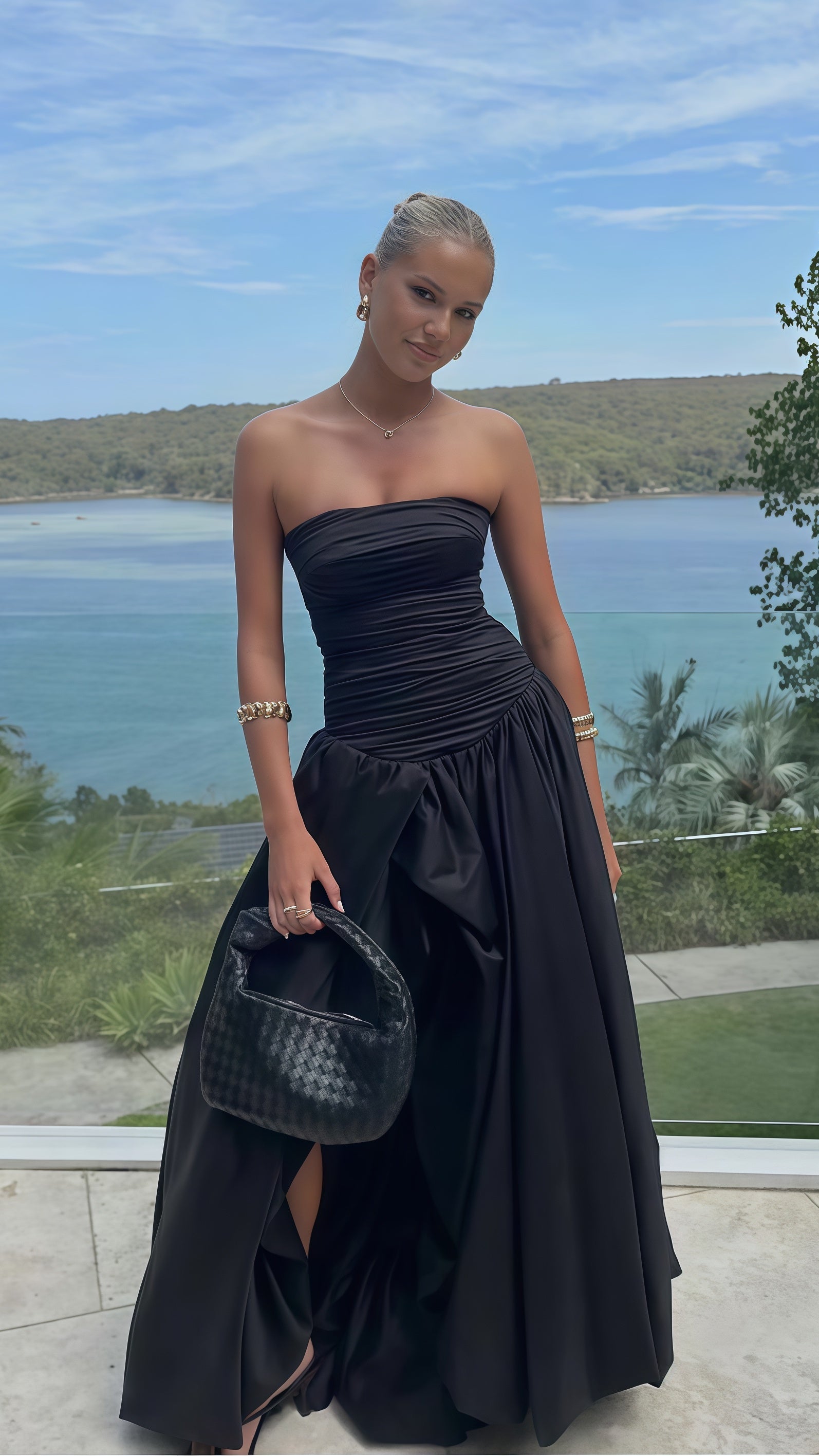 Strapless Black Pleated A-Line Prom Dress With Side HZ0307