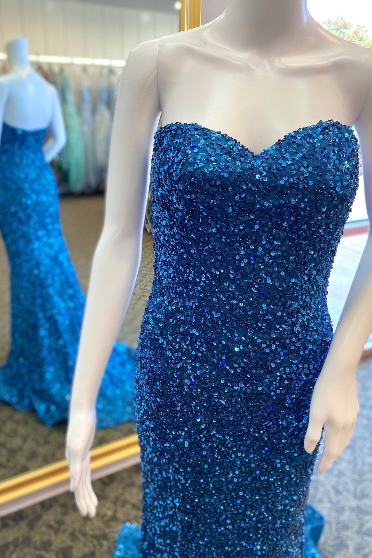 Strapless Blue Sequin Mermaid Long Formal HZ0307