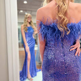 Strapless Fur Light Blue Sequin Mermaid Formal HZ0307