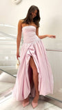 Strapless Pink Prom Dress - A-Line Formal Gown with High HZ0307