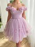 Stunning Lilac Floral Homecoming Dresses Mini School Dance Dress, HZ0307