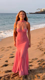Sweet Pink Sheath Long Evening Prom HZ0307