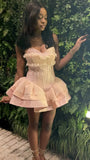Sweet Pink Homecoming Dresses Lace Ruffle Birthday Party HZ0307