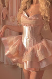 Sweet Pink Homecoming Dresses Lace Ruffle Birthday Party HZ0307