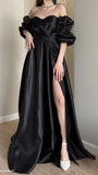 Sweetheart A-line Black Prom Dress With Bubble Sleeves, HZ0307