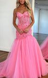 Sweetheart Lace Beaded Pink Prom Dresses Long Birthday HZ0307