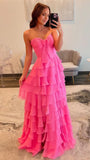 Sweetheart Pink Ruffle Prom Dress, A-Line Sleeveless Evening Dress, HZ0307
