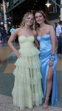 Sweetheart Ruffle Tulle Prom Dresses, Light Yellow Evening HZ0307