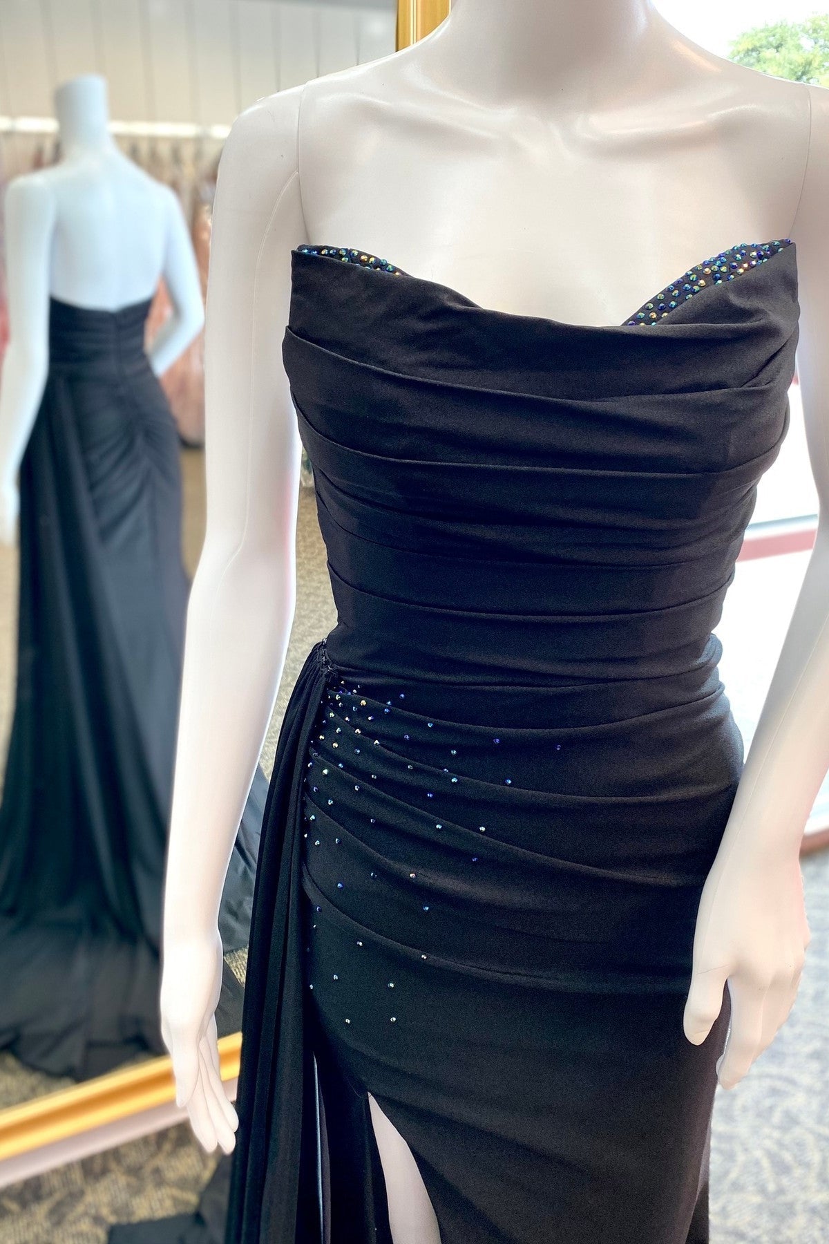 Sweetheart Black Pleated Long Prom Dress with HZ0307