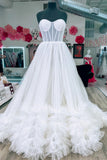 Sweetheart White Corset Ruffles Long Formal HZ0307