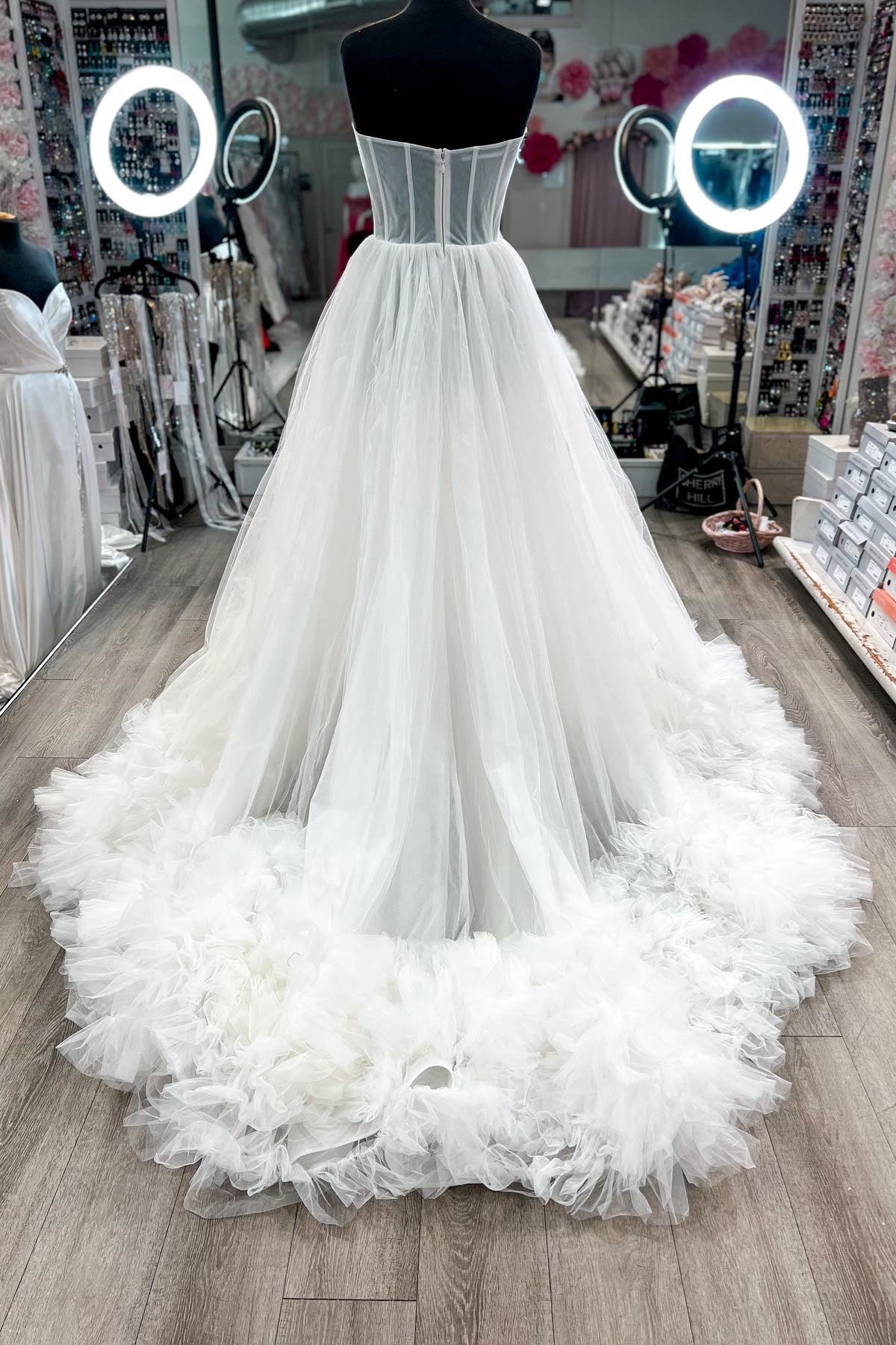 Sweetheart White Corset Ruffles Long Formal HZ0307