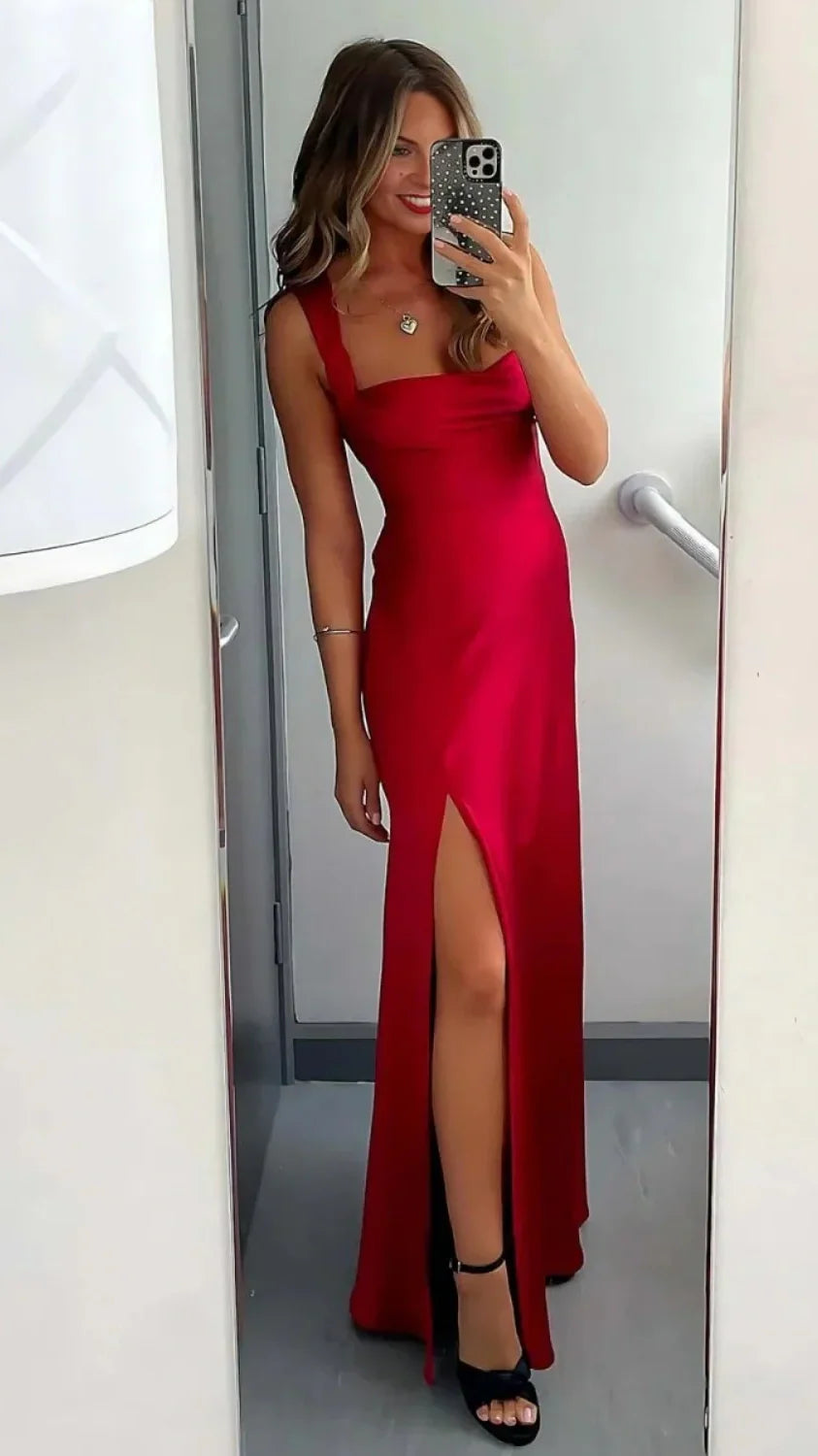 Elegant Sheath Square Neck Yellow Long Prom Dress with Criss Cross HZ0307