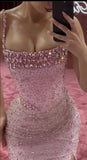 Two Pieces Pink Beaded Bodycon Party HZ0307