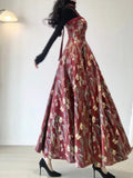 Vintage A line Spaghetti Straps Red Floral Long Birthday Dresses Prom Dress Birthday Outfits, HZ0307