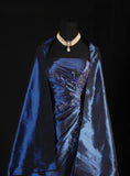 Vintage Ball Gown Strapless Navy Blue Satin Long Prom Dresses Party Dress HZ0307