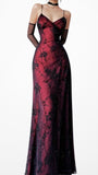 Vintage Burgundy Red Floral Prom Dress Chiffon Lace Bodycon Maxi HZ0307