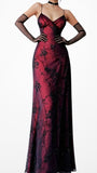Vintage Burgundy Red Floral Prom Dress Chiffon Lace Bodycon Maxi HZ0307