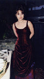 Vintage Burgundy Velvet Ball Gown Long Prom Evening HZ0307