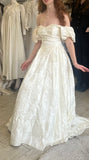 Vintage Off The Shoulder Wedding Gown Floral Print Bridal HZ0307