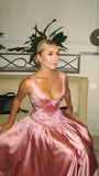 Vintage Pink Appliques Prom Dress, V-Neck Custom Made Party HZ0307