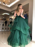 LTP1183,Emerald Green Tulle Prom Dresses,Ruffles A-Line Birthday HZ0307
