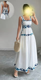 White A-Line Prom Dresses Floral Print Evening Party Dress Holiday HZ0307