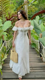 White Chiffon Party Dress, Off The Shoulder Holiday HZ0307
