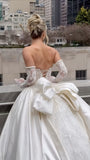 White Lace Pearl Beaded Wedding Dresses With Bowknot, HZ0307