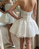 White Lace Short Wedding Dresses, HZ0307