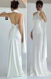 White Sheath Prom Dress, Long Party Evening HZ0307
