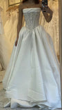 White Strapless Beaded A-Line Bridal Dresses, Sleeveless Wedding HZ0307