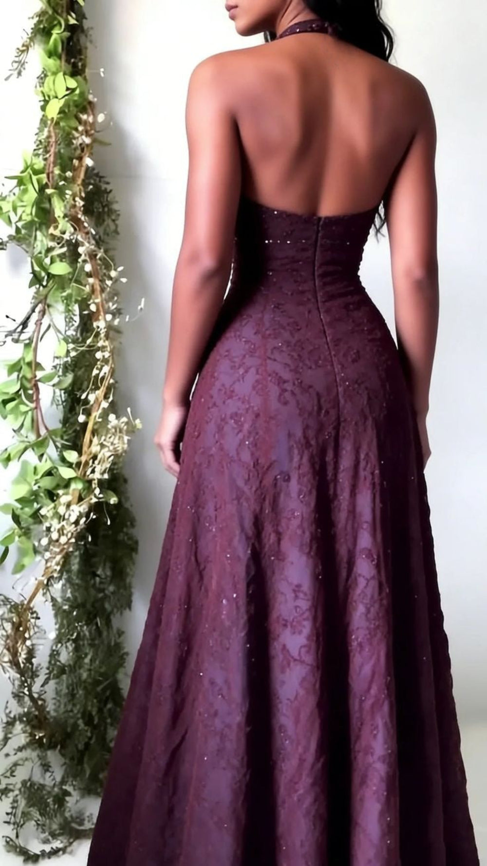 Purple Lace Halter Prom Dress Long V-Neck Evening Gown Formal Party HZ0307
