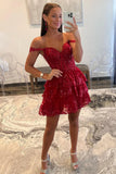 New Style Luxury Sequin Lace Homecoming Dresses Off The Shoulder Mini Party HZ0307