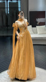 Yellow Lace Prom Dresses Full Length Beaded Evening Party HZ0307