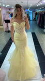 Yellow Mermaid Lace Evening Prom Dress, Long Party Formal Dresses, HZ0307