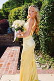 Yellow Mermaid Satin Long Prom Dresses Backless Evening Party HZ0307