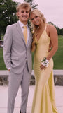 Yellow V-Neck Mermaid Prom Dresses Long Evening Party Dress With Cross HZ0307