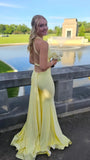 Yellow V-Neck Mermaid Prom Dresses Long Evening Party Dress With Cross HZ0307