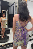 LTP1177,Purple Iridescent Sequin Lace-Up Bodycon Mini Homecoming HZ0307