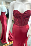Burgundy Beaded Sweetheart Mermaid Long Formal HZ0307
