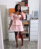 LTP1764,Pink Satin Short Homecoming Dress With Puffy HZ0307