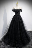 Black Off the Shoulder Tulle Formal HZ0307