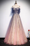 Straps Pink and Navy Blue Ombre Long Party HZ0307