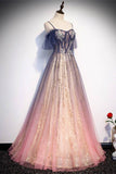 Straps Pink and Navy Blue Ombre Long Party HZ0307