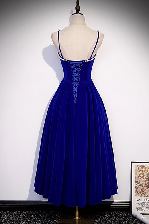 Burgundy Velvet A-line Midi Dress with Spaghetti HZ0307