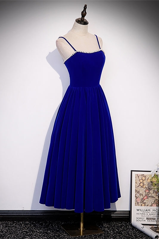 Burgundy Velvet A-line Midi Dress with Spaghetti HZ0307