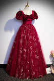 Wine Red Velvet and Tulle Short Sleeves Princess HZ0307